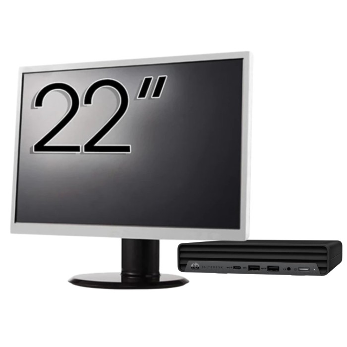 Pachet Calculator Second Hand HP EliteDesk 800 G6 Mini PC, Intel Core i5-10500T 2.30 - 3.80GHz, 8GB DDR4, 256GB SSD + Monitor 22&amp;quot; NewTechnology M