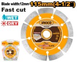 Disc Diamantat Segmentat 180x22.2mm 12mm INGCO DMD0118013, pentru beton, caramida, granit si marmura, taiere uscata si umeda