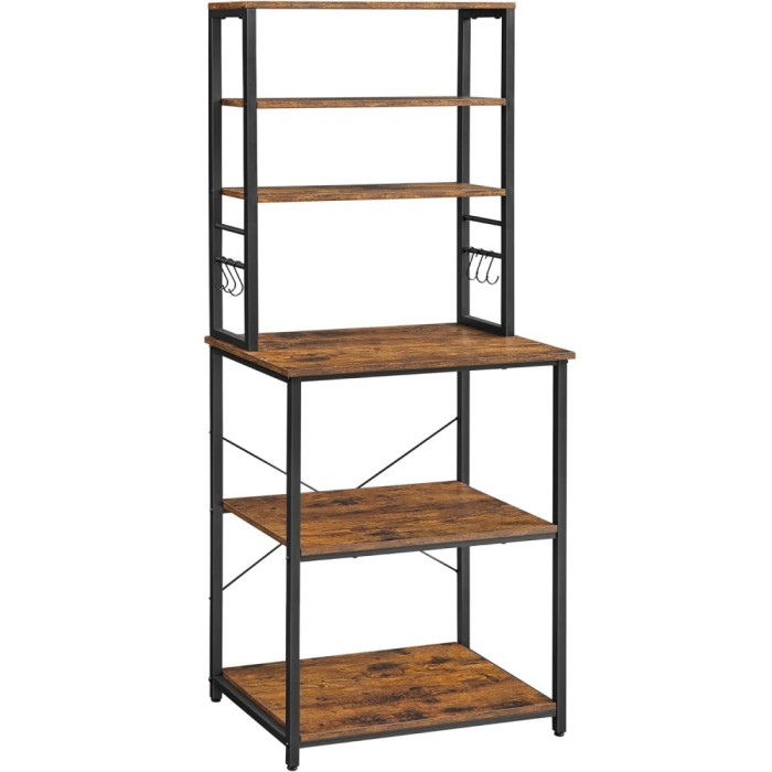 VASAGLE Raft de bucatarie, spatiu cuptor cu microunde, 6 rafturi, 40x60x167cm, maro rustic si negru Household NewTrend