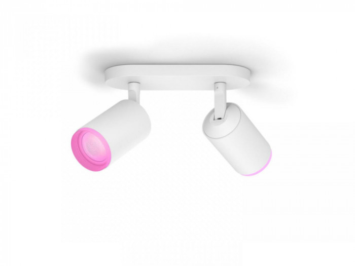 Spot LED RGB Dublu Philips Hue Fugato, Bluetooth, 2xGU10, 2x5.7W, 700 lm,