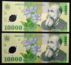 ROMANIA set lot 2 x 10000 10.000 LEI 2000 GHIZARI POLIMER consecutive UNC ** foto