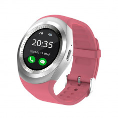 Ceas Smartwatch Y1 cu Functie Apelare, SMS, Bluetooth, Pedometru, Monitorizare somn, Roz foto