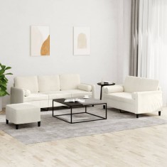 vidaXL Set de canapele cu perne, 3 piese, crem, catifea foto