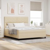 vidaXL Pat cu arcuri cu saltea cu headboard Crem 180 x 200 cm țesătură