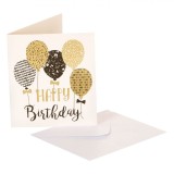 Felicitare Aniversară, Model Baloane, Culori Alb/Negru/Auriu, Dimensiuni 7.5x8.5 cm, Oem