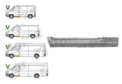 Prag MERCEDES SPRINTER, 07.2006-06.2018, VW CRAFTER (2E), 12.2005-04.2017, fata, partea stanga, otel galvanizat; sub usa fata foto