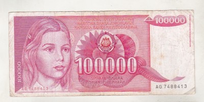 bnk bn Iugoslavia 100000 dinari 1989 circulata foto