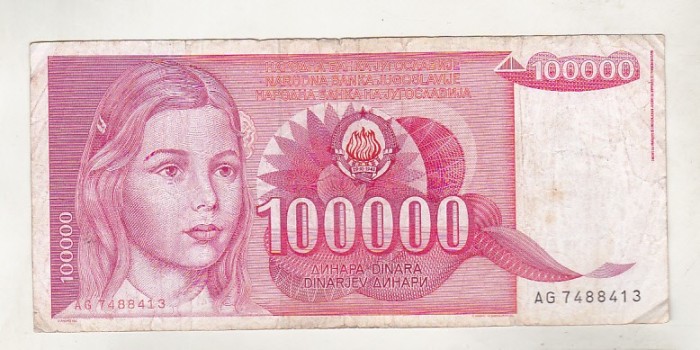 bnk bn Iugoslavia 100000 dinari 1989 circulata