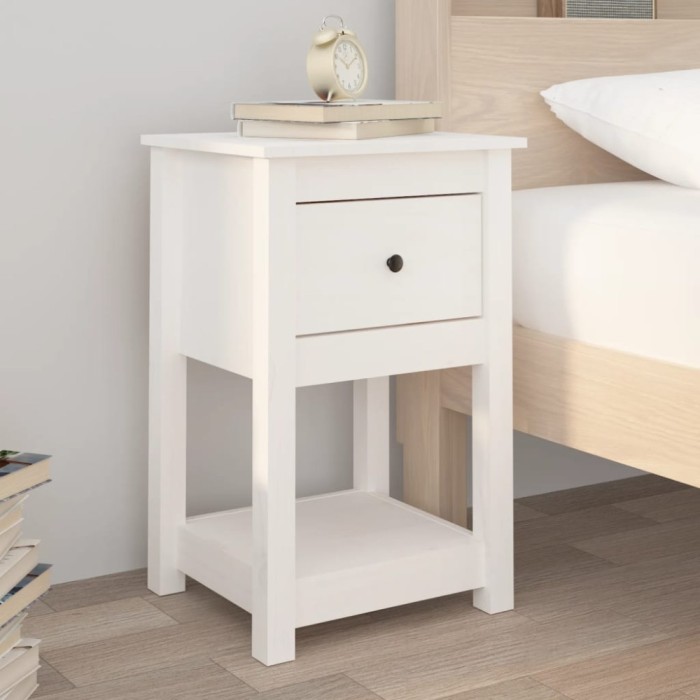 Gossi noptiera, alb, 40x35x61,5 cm, lemn masiv de pin