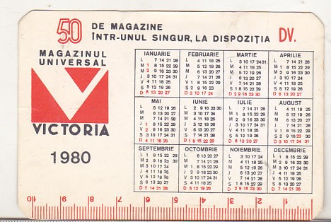 bnk cld Calendar de buzunar - 1980 - Magazinul universal Victoria Bucuresti