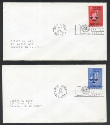 UN New York 1970 Peace &amp;amp; justice Mi.229-230 FDC UN.060 foto