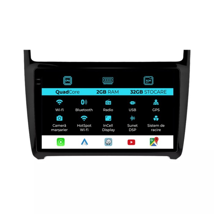 Navigatie Dedicata Volkswagen Polo (2009-2018), Incell 9Inch, 2Gb Ram, 32Gb Stocare, Carplay