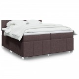 VidaXL Pat box spring cu saltea, maro &icirc;nchis, 200x200 cm, textil