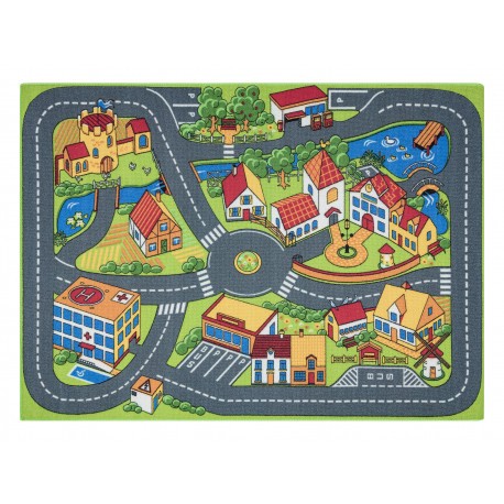 COVOR REBEL ROADS Country life 90 Sat, antiderapant pentru copii - gri, 95x133 cm