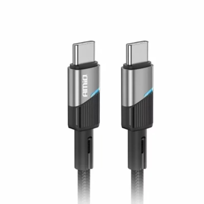 Cablu de date si incarcare USB Type-C la tip Type-C 60W 100cm cu LED FullLINK Amio Negru Garage AutoRide