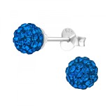 Cercei Argint 925 cu Cristale Swarovski Capri Blue, 6mm, Sistem &Icirc;nchidere Șurub, Cutie Cadou