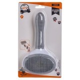 Perie pentru caini cu mecanism de curatare, 19 cm, Gri, CMCLASS