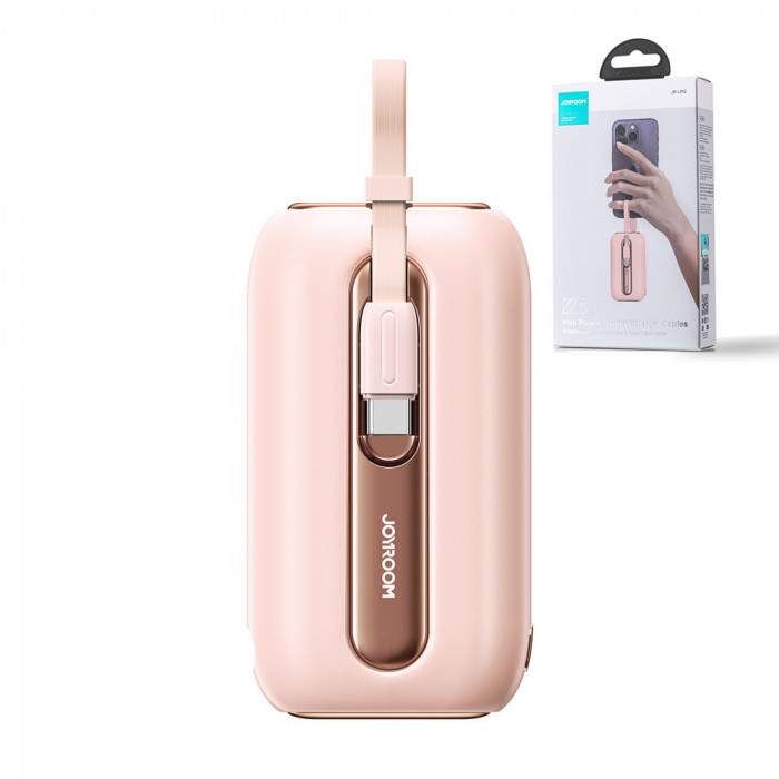 Powerbank Joyroom 10000mAh Seria Colorată 22,5W Cu 2 Cabluri USB C și Lightning &icirc;ncorporate Alb (JR-L012)