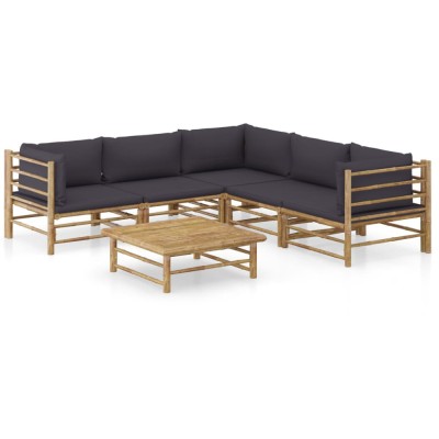 vidaXL Set mobilier de grădină cu perne gri &amp;icirc;nchis, 6 piese, bambus 3058214 foto