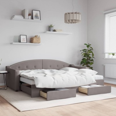 Pat de zi cu extensie și sertare, gri taupe, 80x200 cm, textil foto