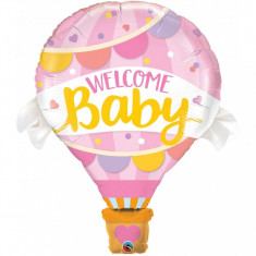 Balon botez Welcome Baby Pink Balloon folie metalizata 106 cm foto