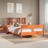VidaXL Pat cu bibliotecă fără saltea maro 135x190 cm lemn masiv de pin 3323004