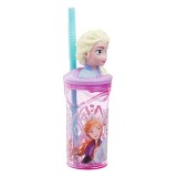 Pahar cu capac si pai pentru bauturi,Frozen 3D,plastic,360 ml, Oem