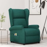 VidaXL Fotoliu de masaj cu ridicare, verde &icirc;nchis, material textil