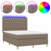 Pat cu arcuri, saltea si LED, gri taupe, 140x200 cm, textil