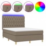 Cumpara ieftin Pat cu arcuri, saltea si LED, gri taupe, 140x200 cm, textil