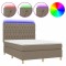 Pat cu arcuri, saltea si LED, gri taupe, 140x200 cm, textil