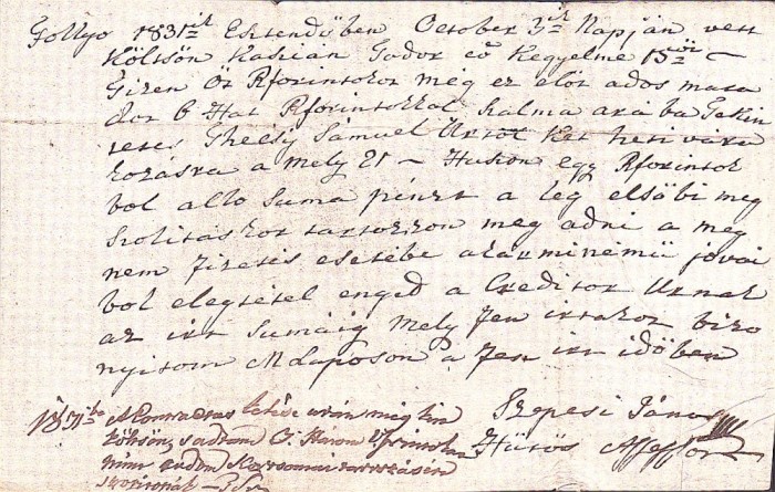 A3718N Act privitor la un &icirc;mprumut de florini renani, 1831, T&acirc;rgu Lăpuș, limba maghiară