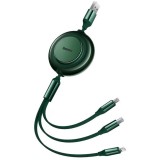 Cablu alimentare si date Baseus Bright Mirror 2 One-for-three Retractable, pt. smartphone,USB la Micro-USB+Lightning+USB Type-C 3.5A, 1.1m,verde