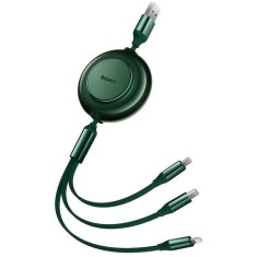 Cablu alimentare si date Baseus Bright Mirror 2 One-for-three Retractable, pt. smartphone,USB la Micro-USB+Lightning+USB Type-C 3.5A, 1.1m,verde