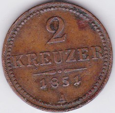 Austria 2 Kreuzer Creitari Krajczar 1851 A Viena foto