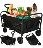 Carucior de transport pliabil, cu roti, negru, capacitate 100 l, 83 x 43 x 47 cm