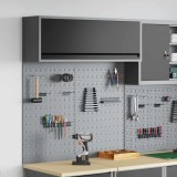 Cumpara ieftin Set dulap unelte &amp; panou c&acirc;rlige de perete, 3 piese negru metal