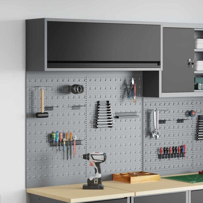 Set dulap unelte &amp; panou c&acirc;rlige de perete, 3 piese negru metal