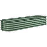 Outsunny Jardinieră &icirc;nălțată pătrat pentru grădină din oțel modulară pentru legume, plante, flori, dim. 195 x 62 x 30 cm, verde | Aosom Romania