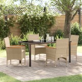 vidaXL Set de masă pentru grădină cu pernă 5 pcs Bej Rattan poli