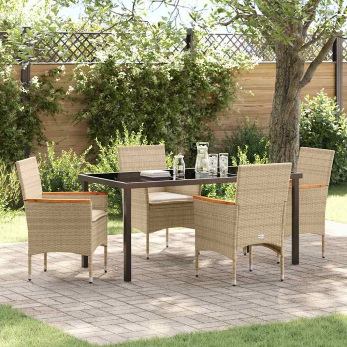 vidaXL Set de masă pentru grădină cu pernă 5 pcs Bej Rattan poli 3379859