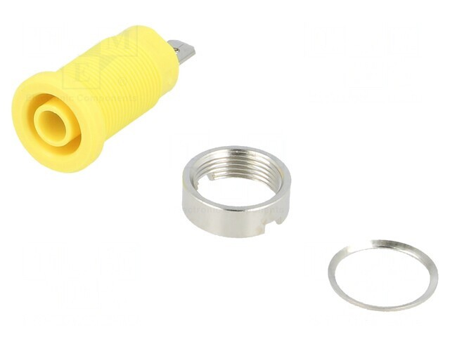 Soclu banană galben 4mm 24A nichelat pe panou
