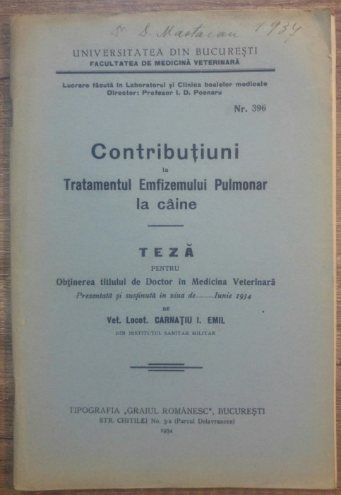Tratamentul emfizemului pulmonar la caine/ 1934