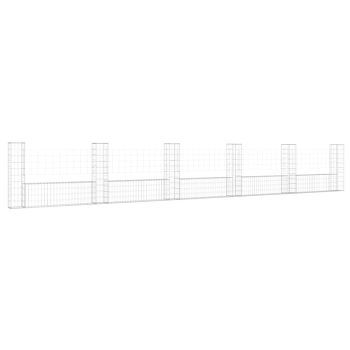 Cos gabion in forma de U cu 6 stalpi, 620x20x100 cm, fier
