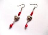 Cercei fashion cu coral roșu, lungime 4.5cm