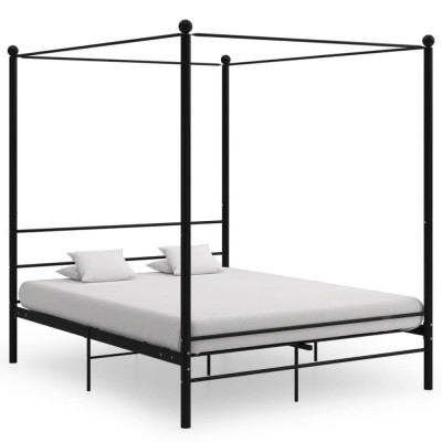 vidaXL Cadru de pat cu baldachin, negru, 160x200 cm, metal foto