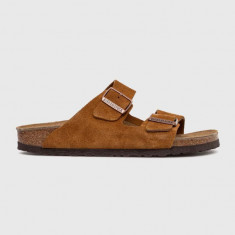 Birkenstock papuci din piele Arizona femei, culoarea maro, 1027162