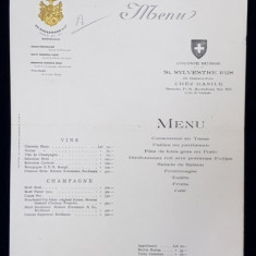 COLONIE SUISSE , RESTAURANTUL ' CHEZ BASILE ' , MENIUL UNUI DINEU , 31 DECEMBRIE 1928