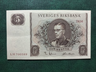 SUEDIA 5 KRONOR 1956 EXCELENTĂ foto
