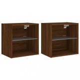 Cumpara ieftin Noptiere cu lumini LED montate pe perete 2 buc. stejar maro